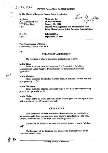 Canadian Patent Document 2133223. Prosecution-Amendment 19940928. Image 1 of 22