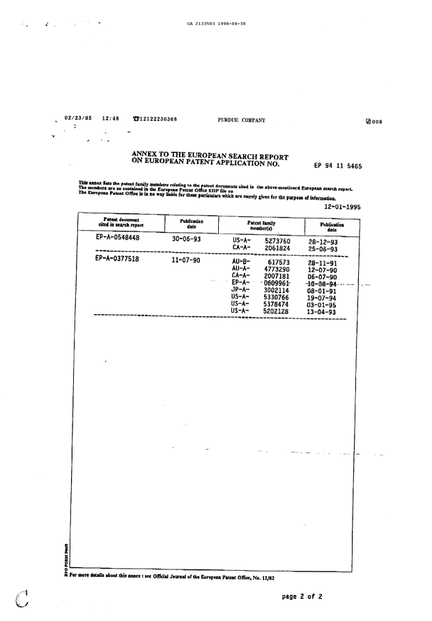 Canadian Patent Document 2133503. Prosecution Correspondence 19980430. Image 5 of 5