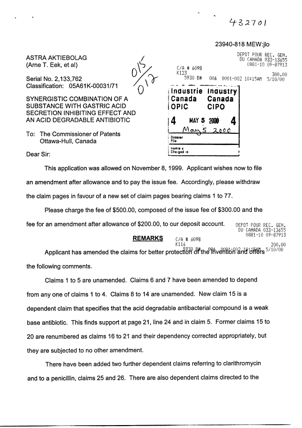 Document de brevet canadien 2133762. Poursuite-Amendment 19991205. Image 1 de 11