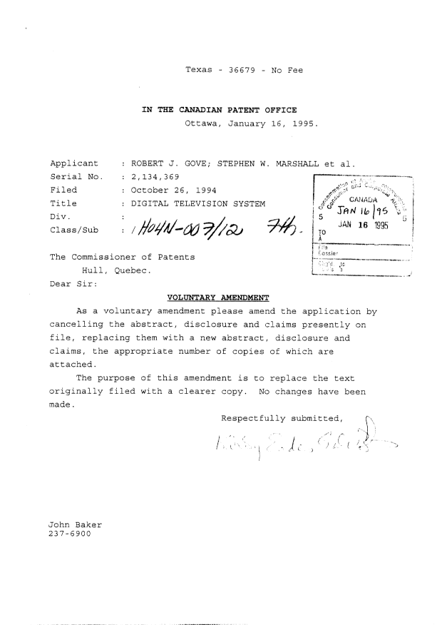 Canadian Patent Document 2134369. Correspondence 19941216. Image 1 of 90