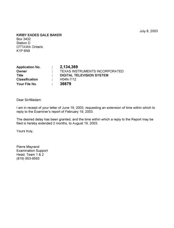 Canadian Patent Document 2134369. Correspondence 20021208. Image 1 of 1