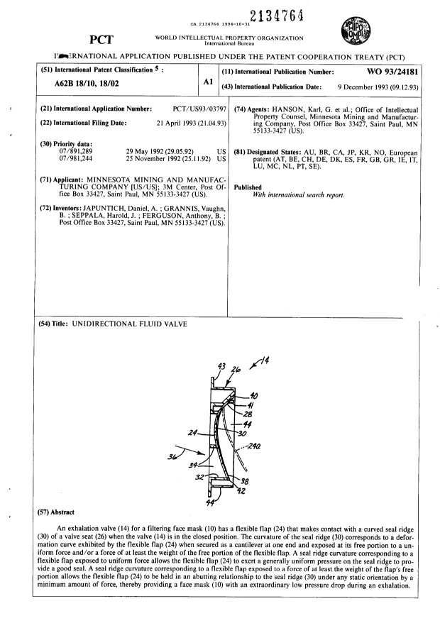 Canadian Patent Document 2134764. International Preliminary Examination Report 19941031. Image 1 of 12
