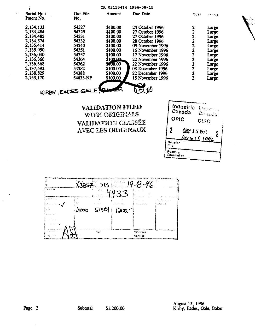Canadian Patent Document 2135414. Fees 19960815. Image 1 of 1
