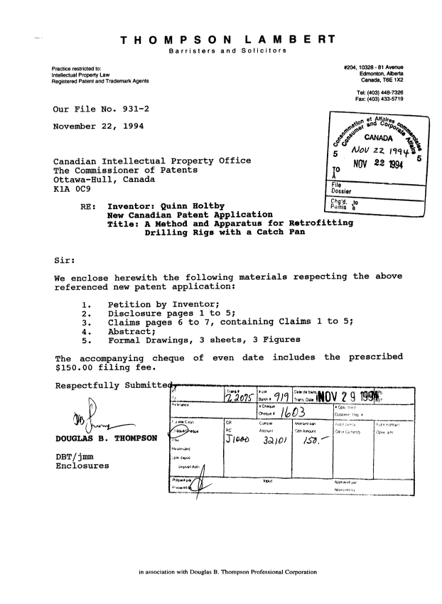 Canadian Patent Document 2136375. Assignment 19941122. Image 1 of 3