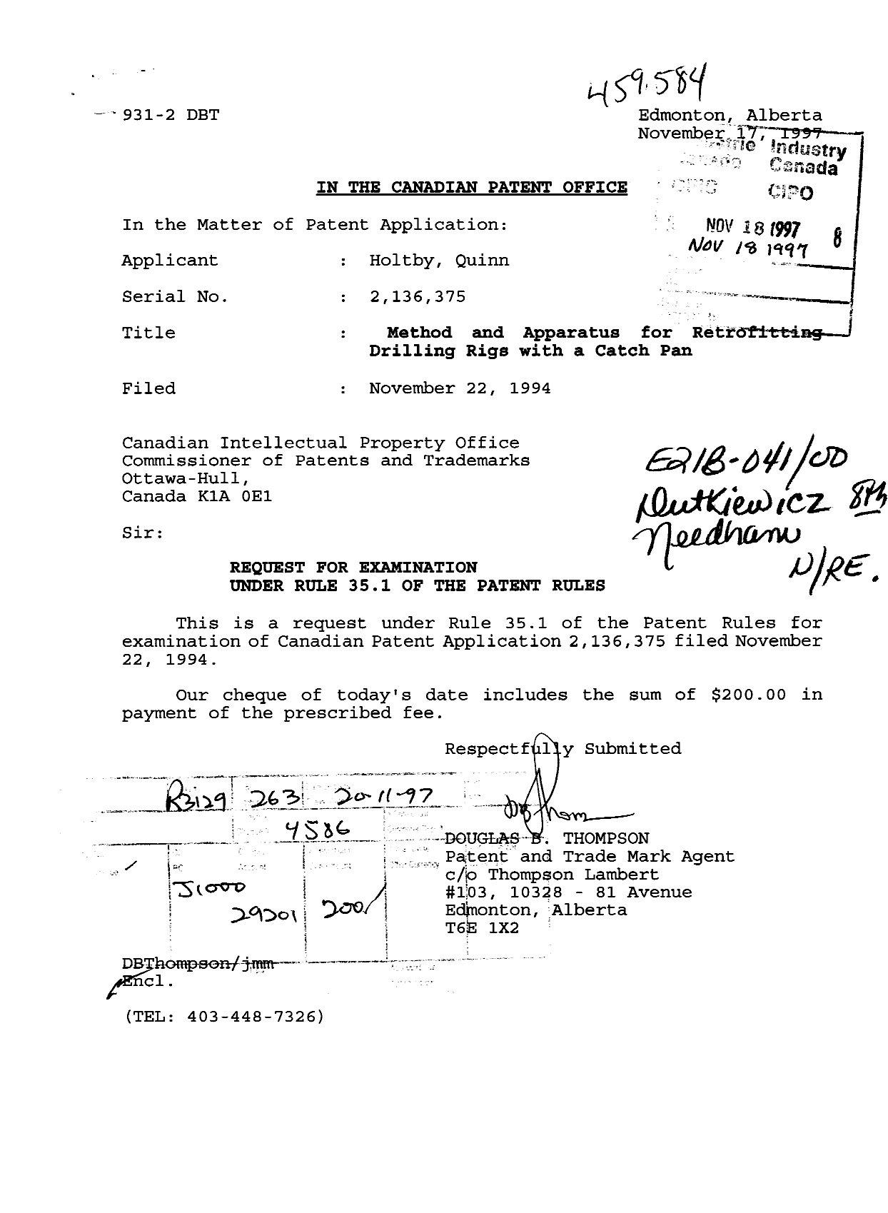 Canadian Patent Document 2136375. Prosecution-Amendment 19961218. Image 1 of 1