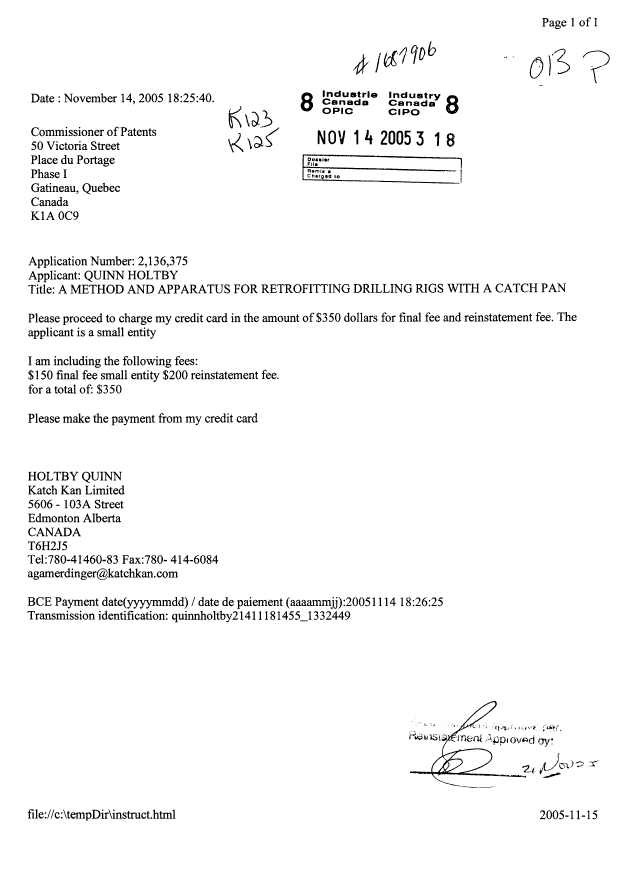 Canadian Patent Document 2136375. Prosecution-Amendment 20041214. Image 1 of 1