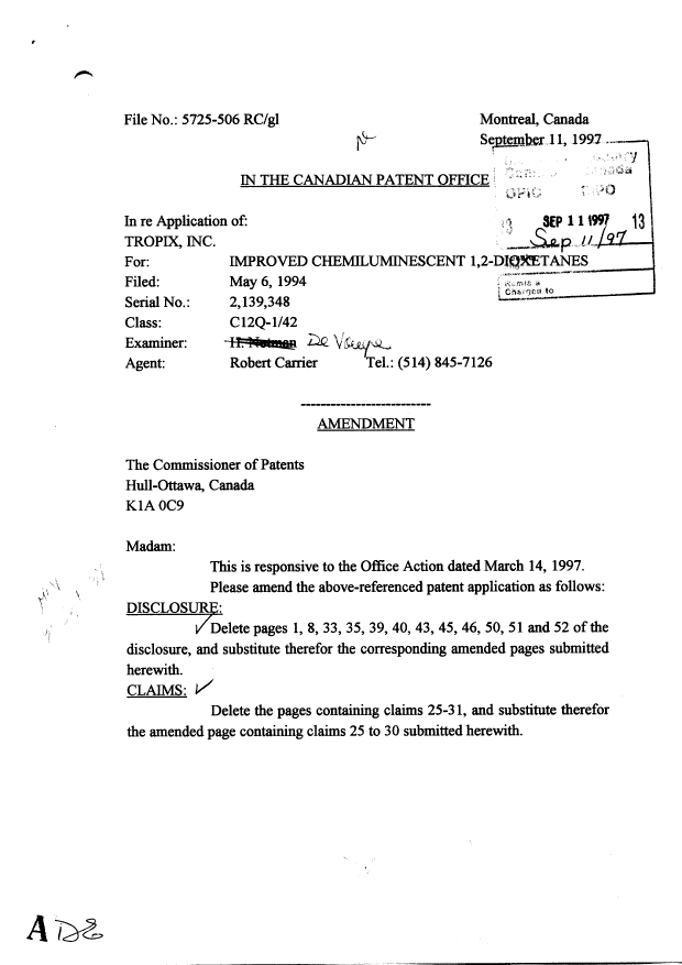 Canadian Patent Document 2139348. Prosecution-Amendment 19970911. Image 1 of 25