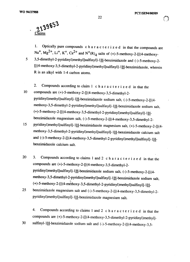 Document de brevet canadien 2139653. Revendications 19931208. Image 1 de 5