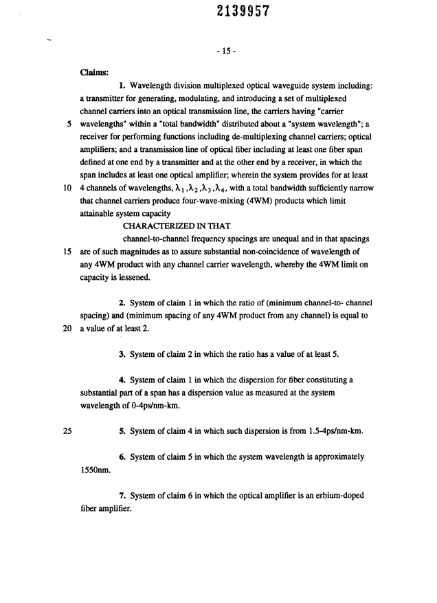 Document de brevet canadien 2139957. Revendications 19950819. Image 1 de 3