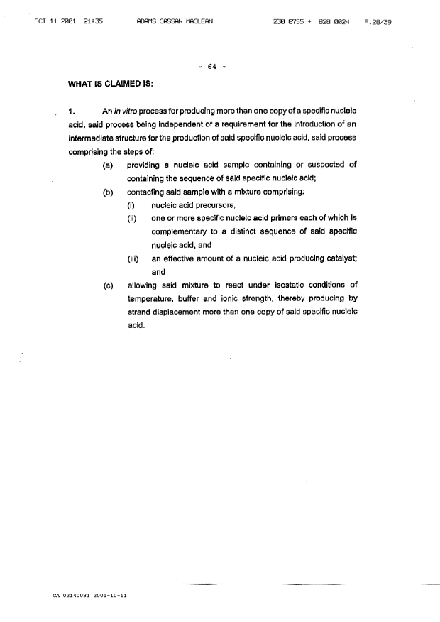 Document de brevet canadien 2140081. Revendications 20030327. Image 1 de 18