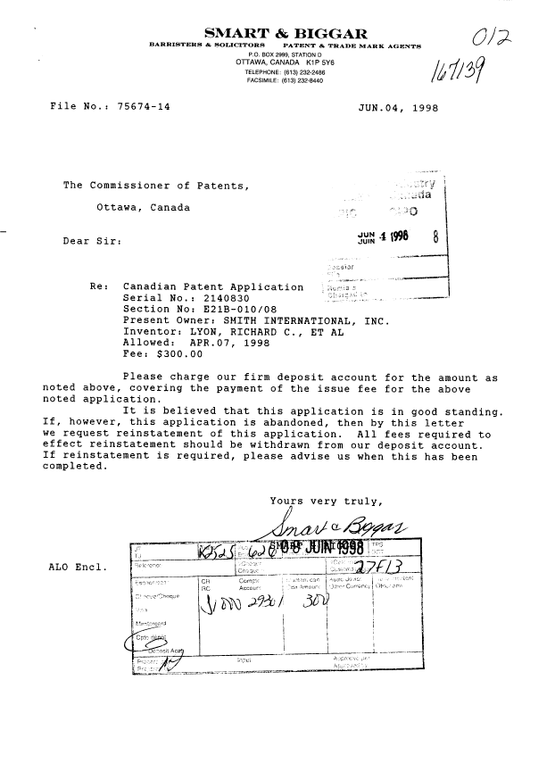 Canadian Patent Document 2140830. Correspondence 19971204. Image 1 of 1