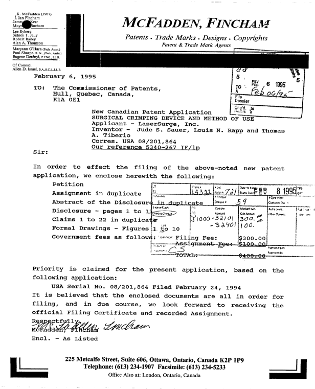 Document de brevet canadien 2141911. Cession 19941206. Image 1 de 10