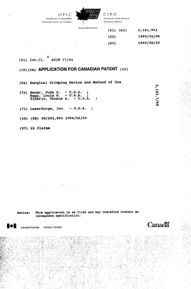 Canadian Patent Document 2141911. Cover Page 19941216. Image 1 of 1