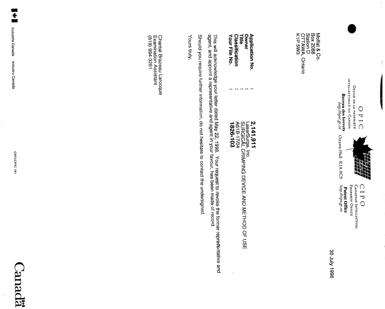Canadian Patent Document 2141911. Correspondence 19941222. Image 31 of 31