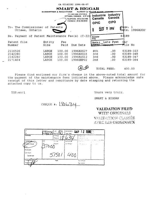 Document de brevet canadien 2142282. Taxes 19951207. Image 1 de 1