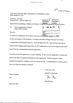 Canadian Patent Document 2142282. Prosecution-Amendment 20001228. Image 1 of 1
