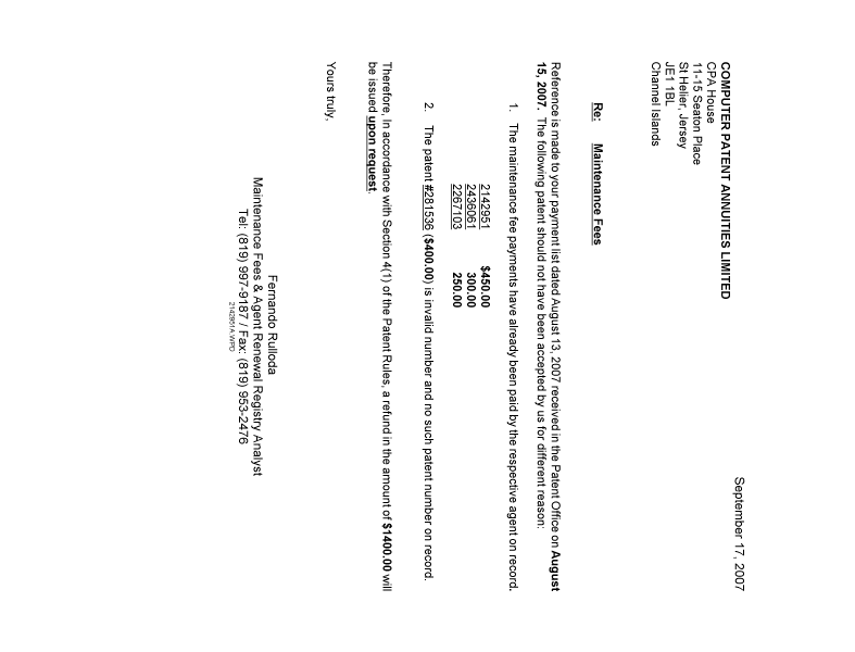 Canadian Patent Document 2142951. Correspondence 20061217. Image 1 of 1