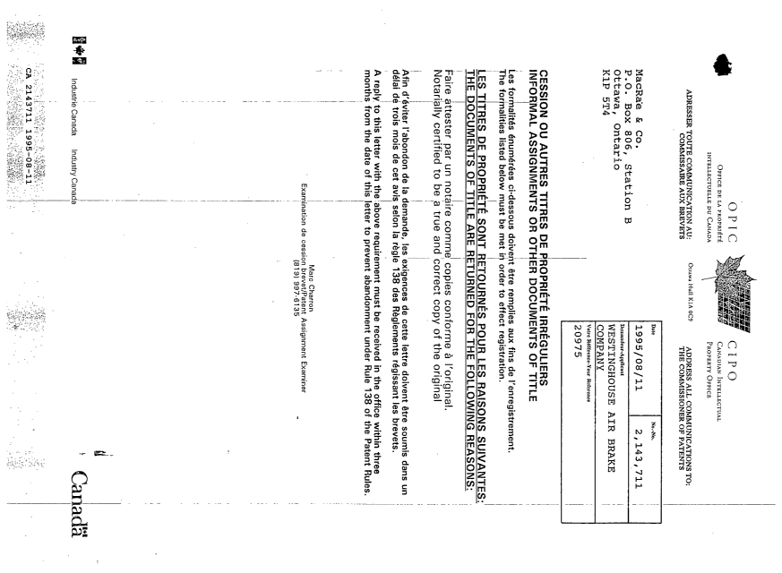 Canadian Patent Document 2143711. Office Letter 19950811. Image 1 of 1