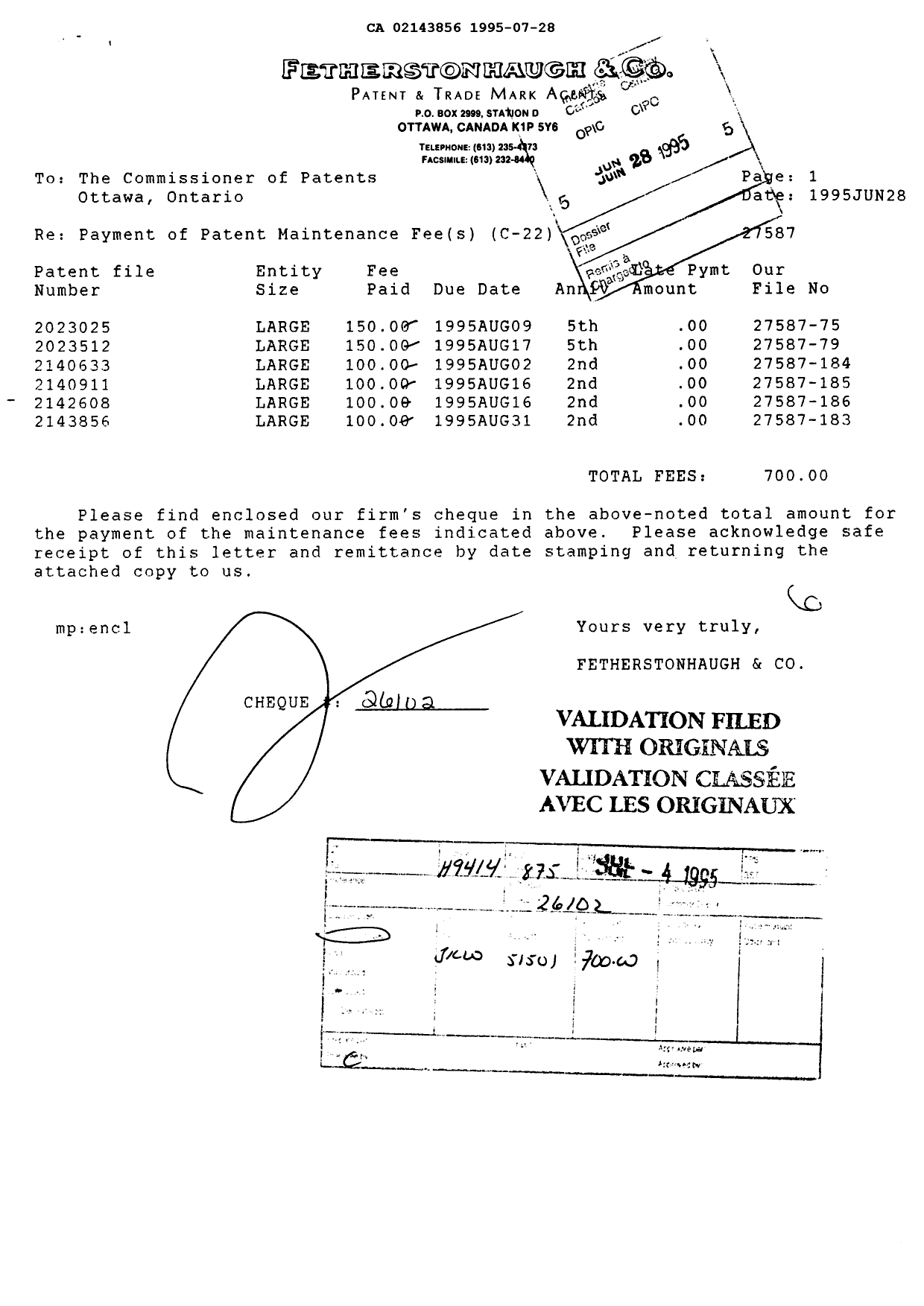 Canadian Patent Document 2143856. Fees 19950728. Image 1 of 1