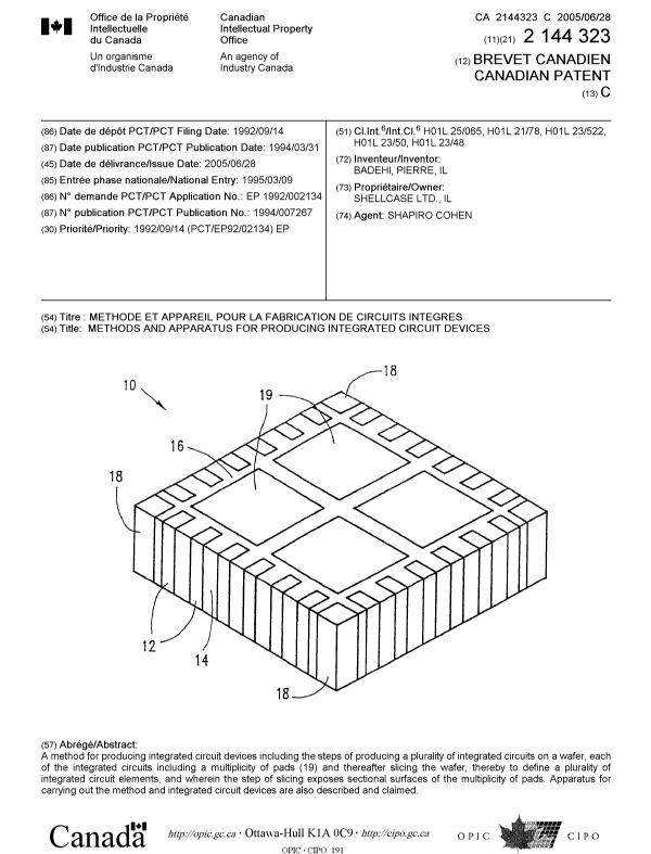 Canadian Patent Document 2144323. Cover Page 20050531. Image 1 of 1