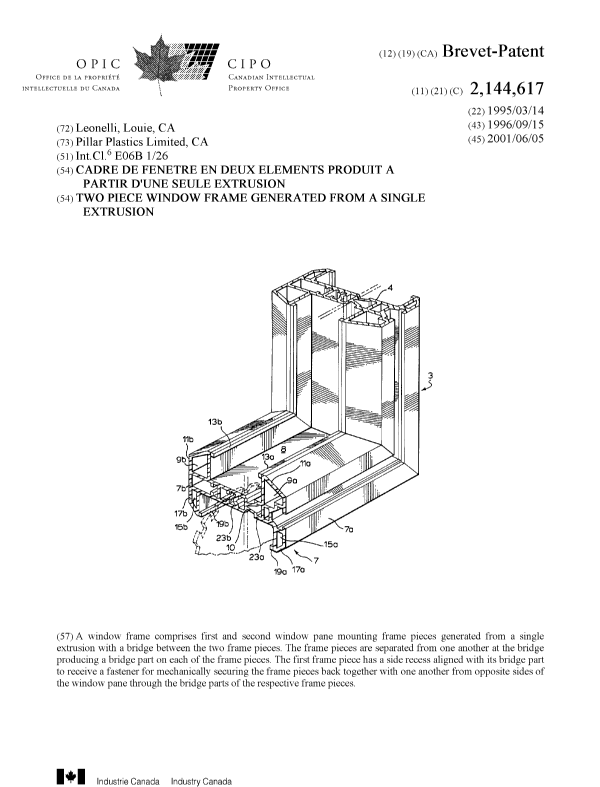 Canadian Patent Document 2144617. Cover Page 20010508. Image 1 of 1