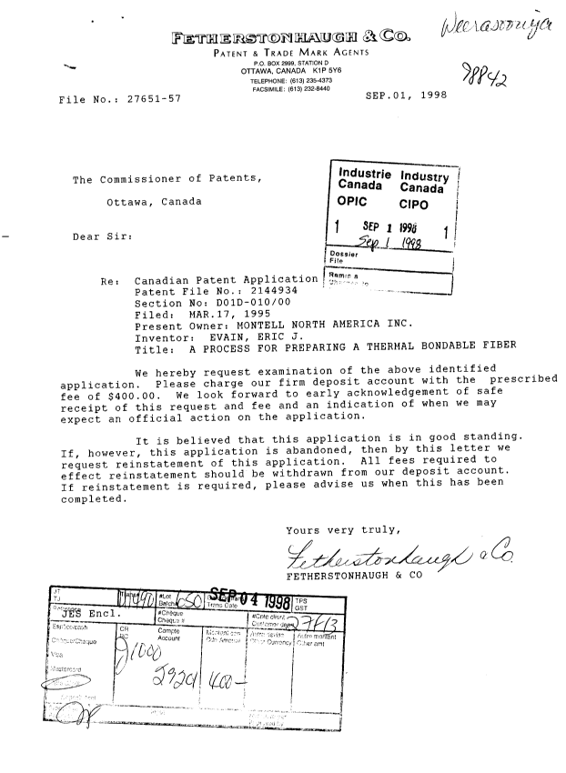 Canadian Patent Document 2144934. Prosecution-Amendment 19980901. Image 1 of 1