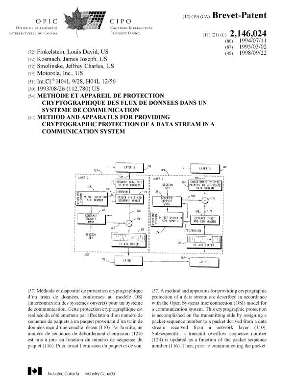 Document de brevet canadien 2146024. Page couverture 19980831. Image 1 de 2