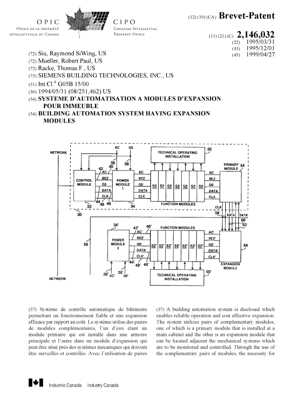 Document de brevet canadien 2146032. Page couverture 19990420. Image 1 de 2