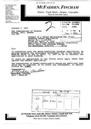 Canadian Patent Document 2146508. Fees 19970107. Image 1 of 1