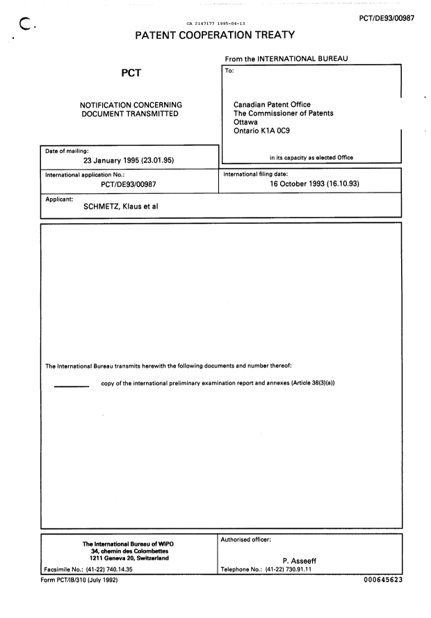 Document de brevet canadien 2147177. Rapport d'examen préliminaire international 19950413. Image 1 de 49