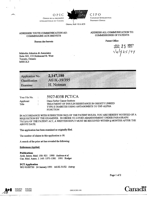 Document de brevet canadien 2147180. Poursuite-Amendment 19970725. Image 1 de 2