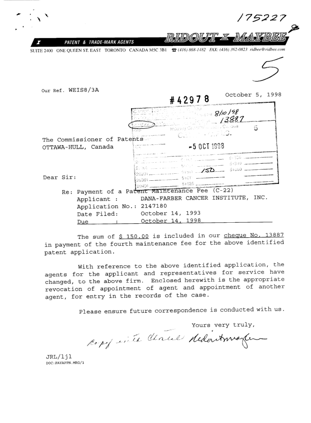 Document de brevet canadien 2147180. Taxes 19981005. Image 1 de 1
