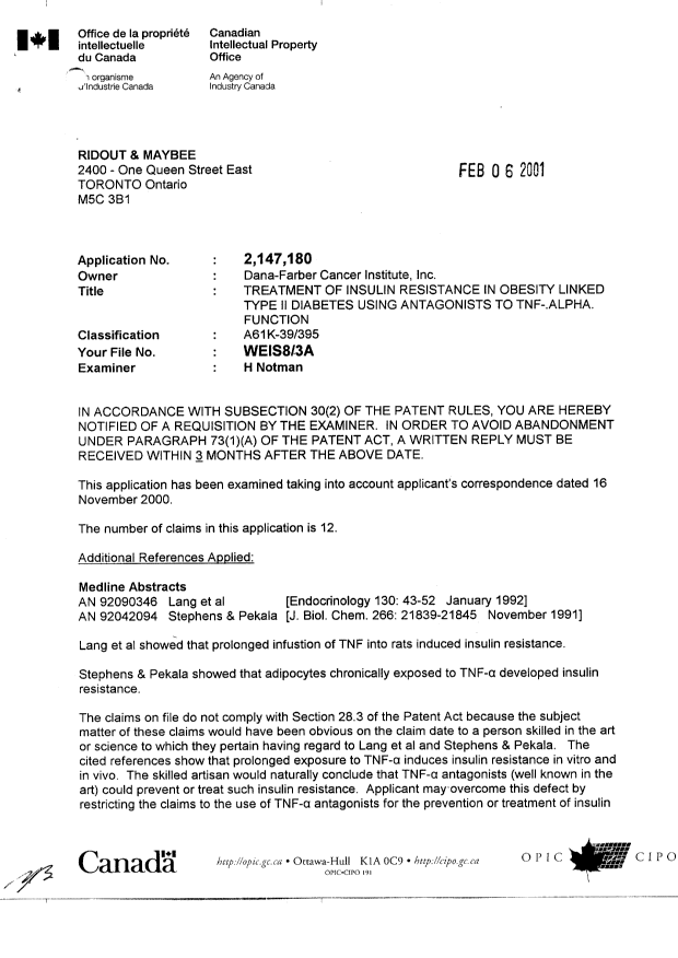 Document de brevet canadien 2147180. Poursuite-Amendment 20010206. Image 1 de 2
