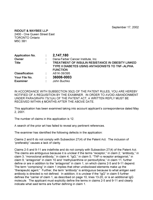 Document de brevet canadien 2147180. Poursuite-Amendment 20020917. Image 1 de 2