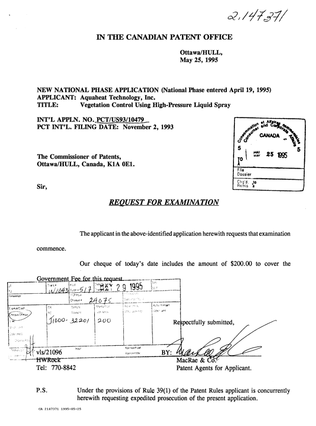 Canadian Patent Document 2147371. Prosecution-Amendment 19941225. Image 1 of 1