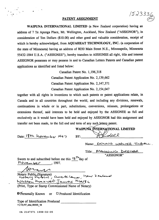 Document de brevet canadien 2147371. Cession 19971205. Image 2 de 2