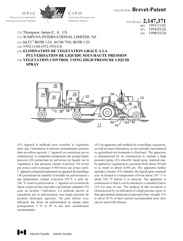 Document de brevet canadien 2147371. Page couverture 19971206. Image 1 de 1