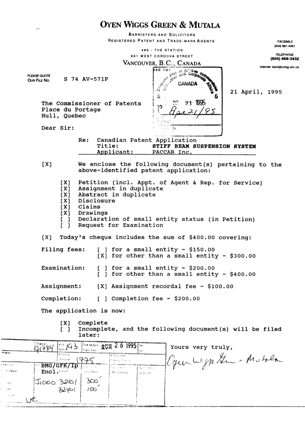 Canadian Patent Document 2147555. Assignment 19950421. Image 1 of 8