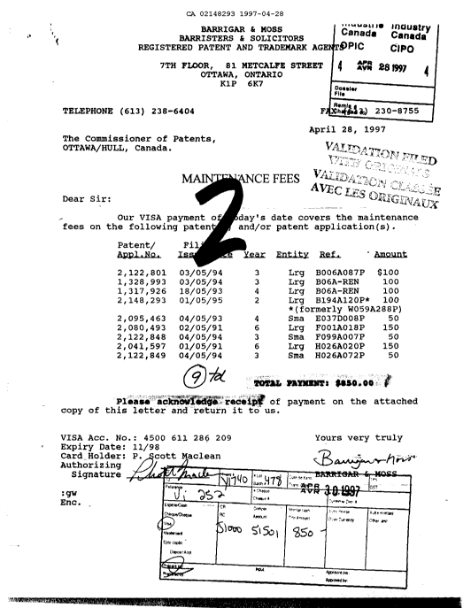 Document de brevet canadien 2148293. Taxes 19970428. Image 1 de 1
