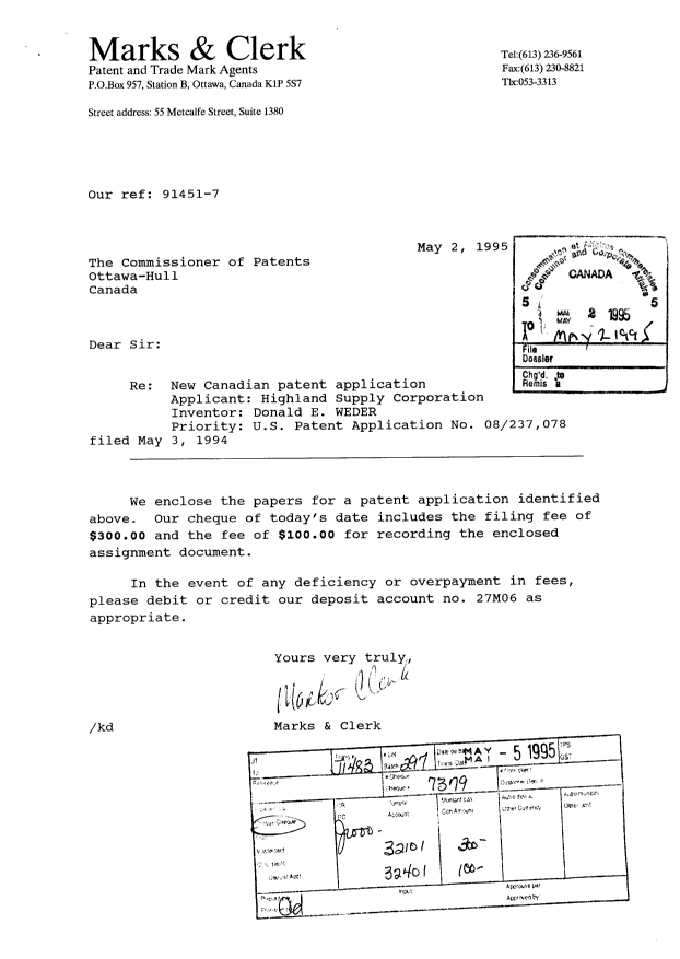 Document de brevet canadien 2148391. Cession 19950502. Image 1 de 17