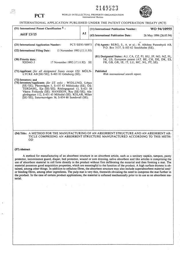 Document de brevet canadien 2149523. Abrégé 19940526. Image 1 de 1