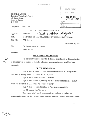Document de brevet canadien 2149873. Poursuite-Amendment 19941230. Image 1 de 2