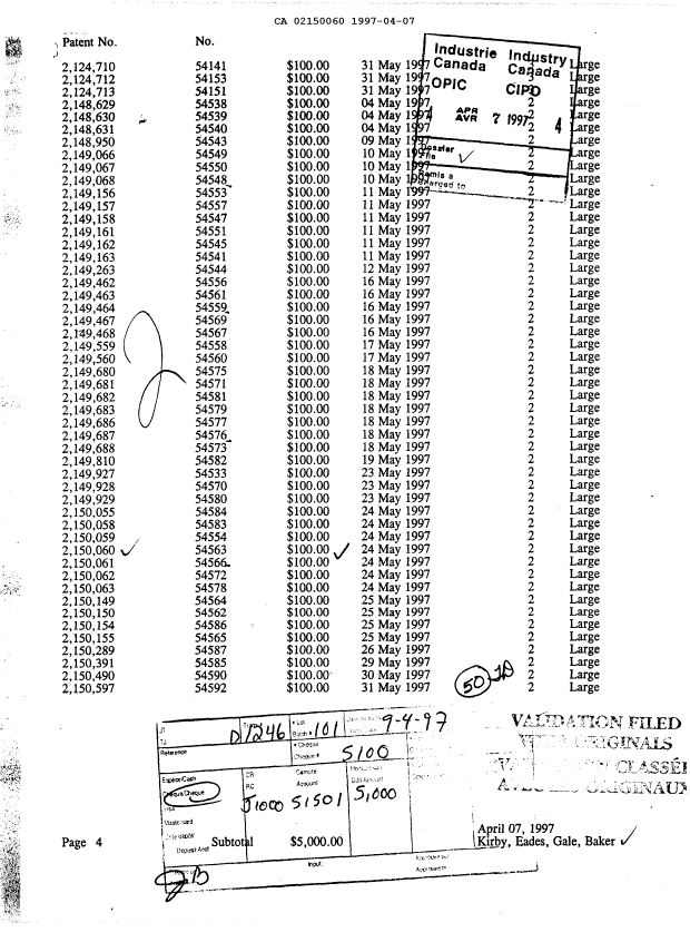 Document de brevet canadien 2150060. Taxes 19970407. Image 1 de 1