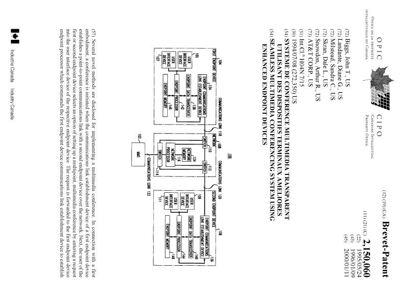 Document de brevet canadien 2150060. Page couverture 19991222. Image 1 de 2