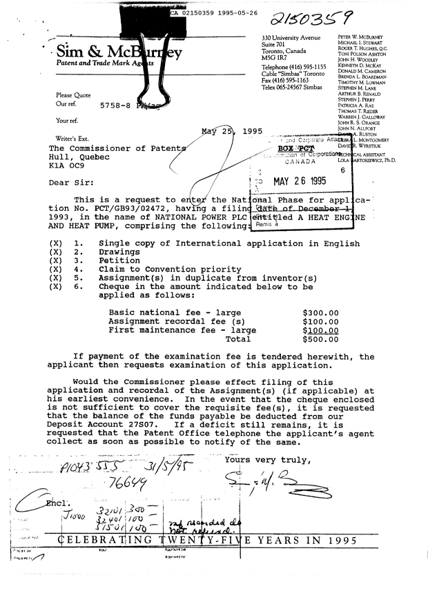 Document de brevet canadien 2150359. Taxes 19950526. Image 1 de 1
