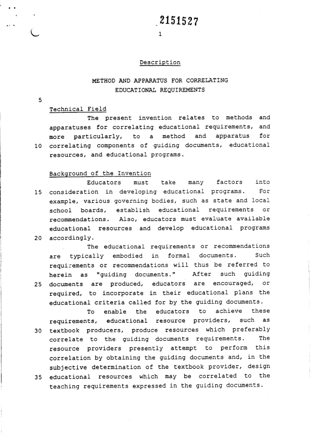 Canadian Patent Document 2151527. Description 19950612. Image 1 of 28