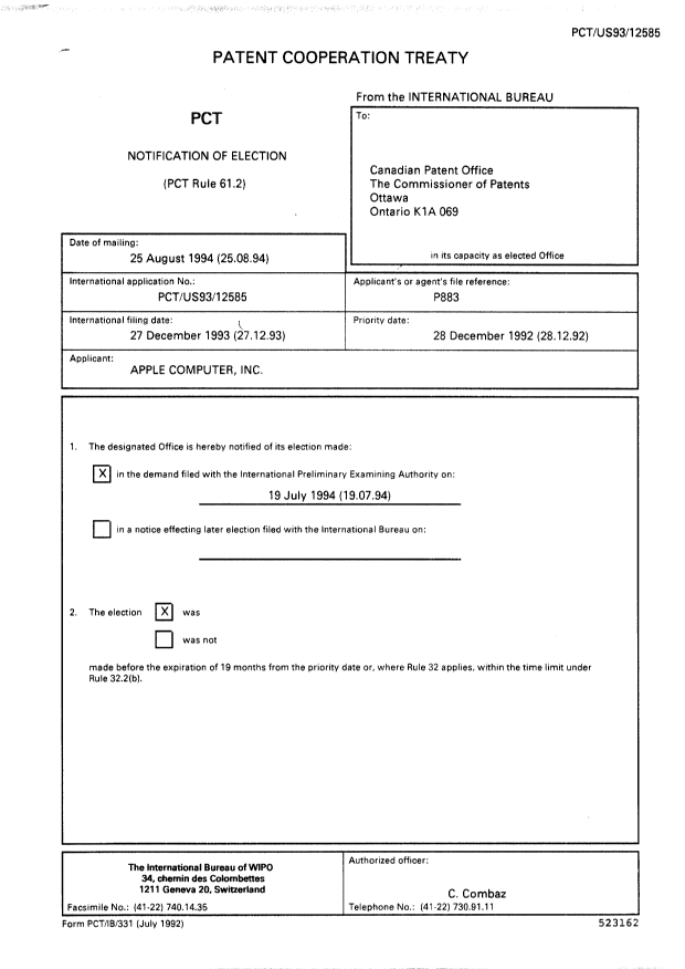 Document de brevet canadien 2152788. PCT 19950627. Image 1 de 23
