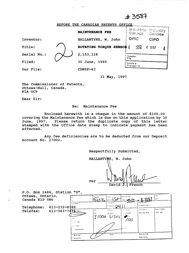 Document de brevet canadien 2153118. Taxes 19961204. Image 1 de 1