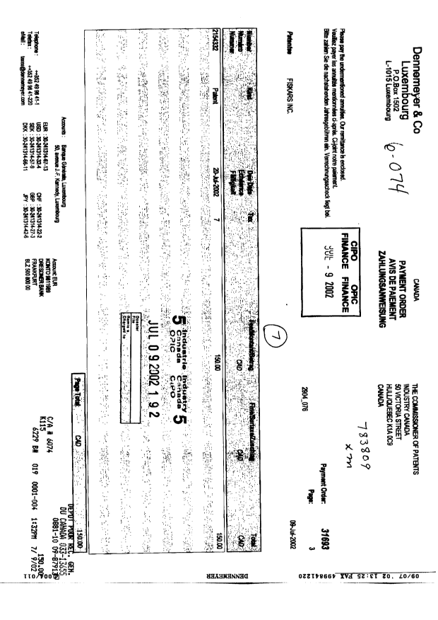 Document de brevet canadien 2154332. Taxes 20020709. Image 1 de 1
