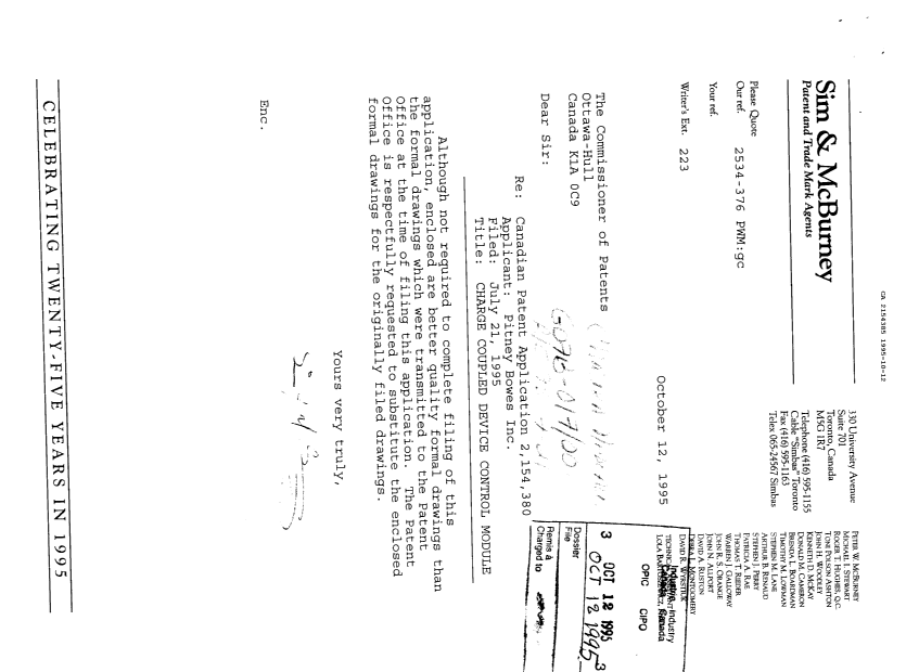 Canadian Patent Document 2154385. Prosecution Correspondence 19951012. Image 1 of 1